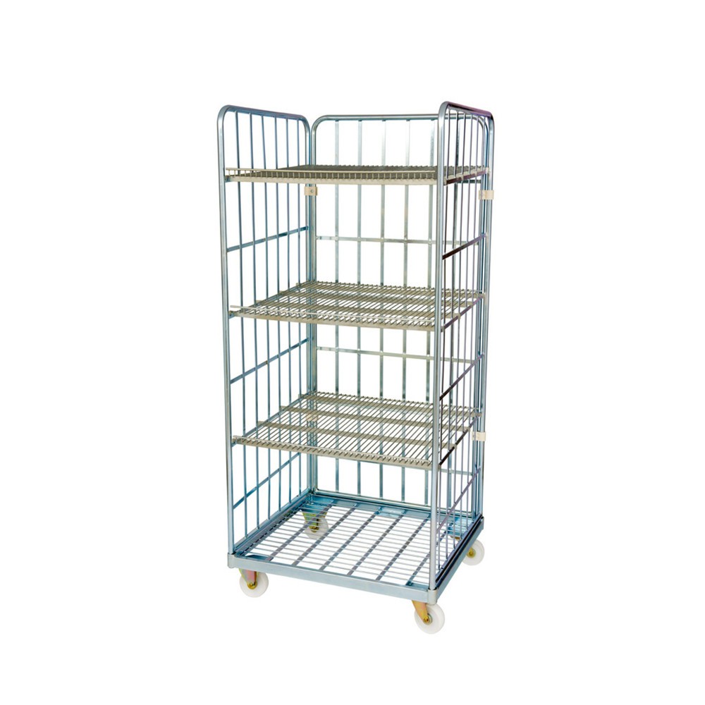 Rollbehälter, 3-seitig, 3 Zwischenböden, Stahl-Rollplatte, HxBxT 1.750 x 815 x 724 mm
