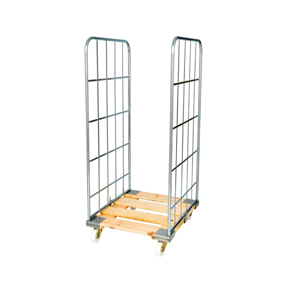 Rollbehälter Classic, 2-seitig, galvanisch verzinkt, Holz-Rollplatte, HxBxT 1.850 x 710 x 810 mm