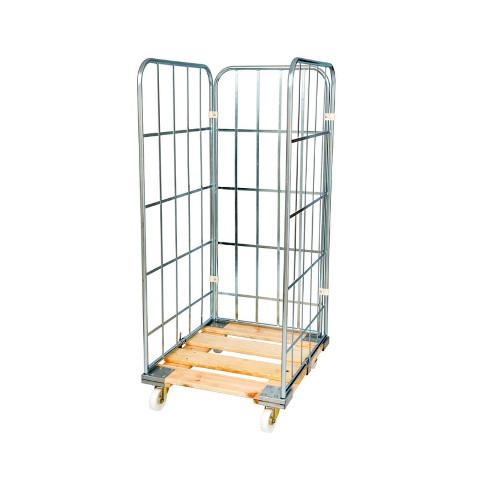 Rollbehälter Classic, 3-seitig, galvanisch verzinkt, Holz-Rollplatte, HxBxT 1.650 x 710 x 810 mm