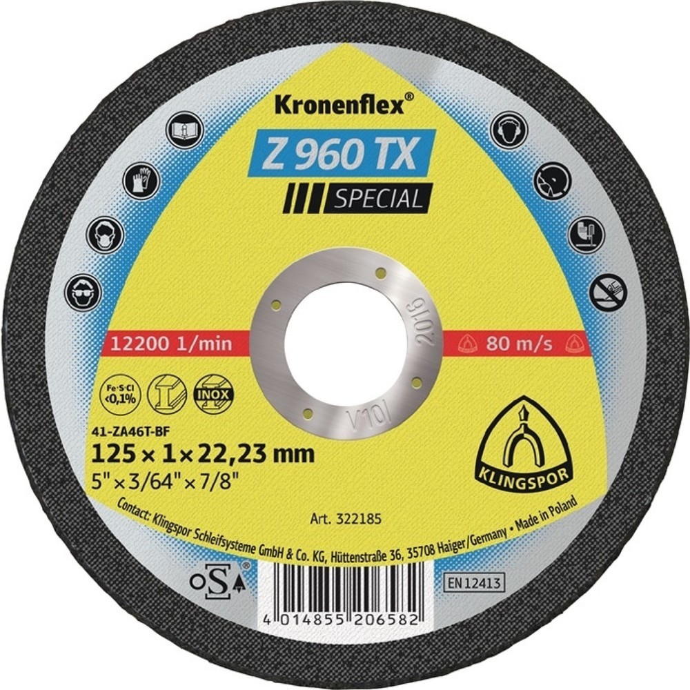 KLINGSPOR Trennscheibe Z 960 TX D115x1mm ger.INOX Bohr.22,23mm