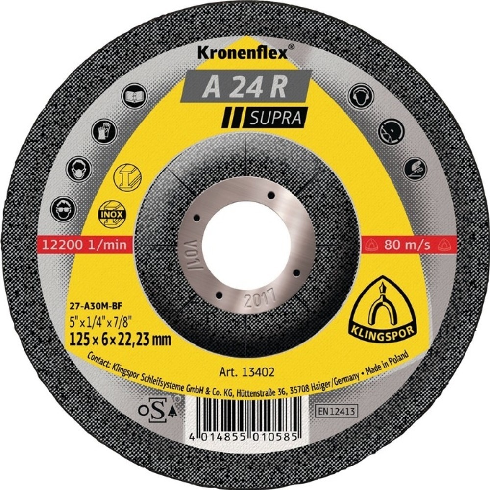 KLINGSPOR Schruppscheibe A 24 R Supra D125xS4mm gekr.STA Bohr.22,23mm