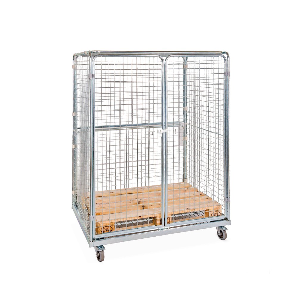 Stahl-Rollbehälter in Euro-Mass, 4-seitig mit Dach, Ladefläche 1.298 x 887 mm