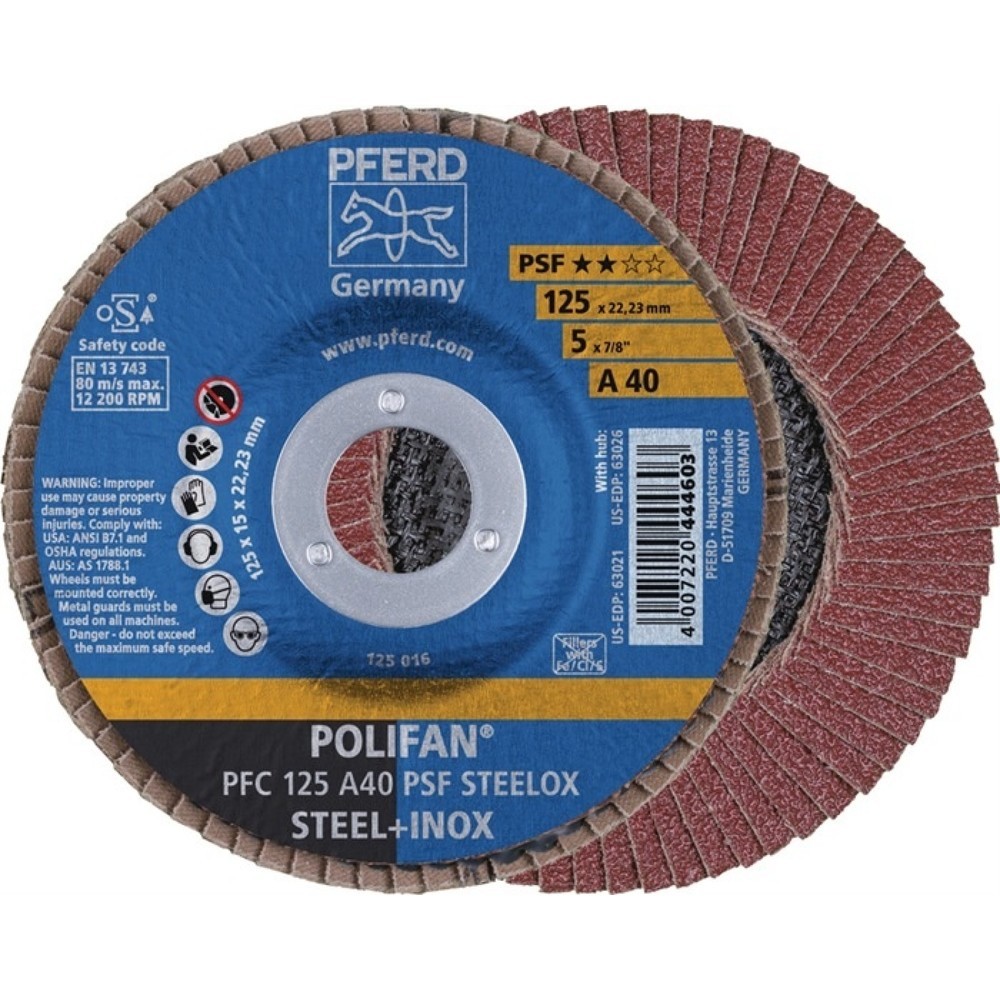 PFERD Fächerscheibe POLIFAN A PSF STEELOX D.125mm K.A-40 kon.Stahl/Holz NK