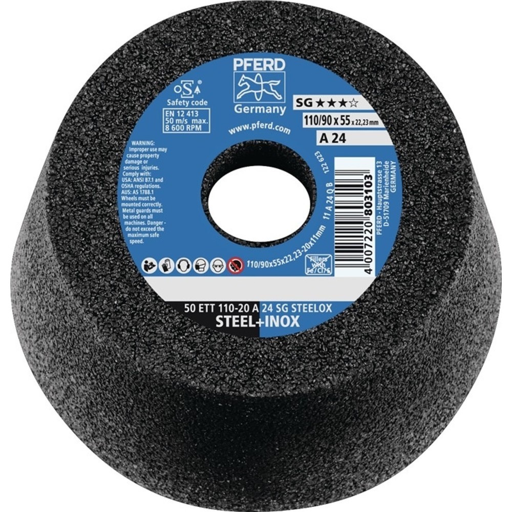 PFERD Schleiftopf ETT SG STEELOX 110/55mm INOX u.STA P36 Bohr.22,23mm