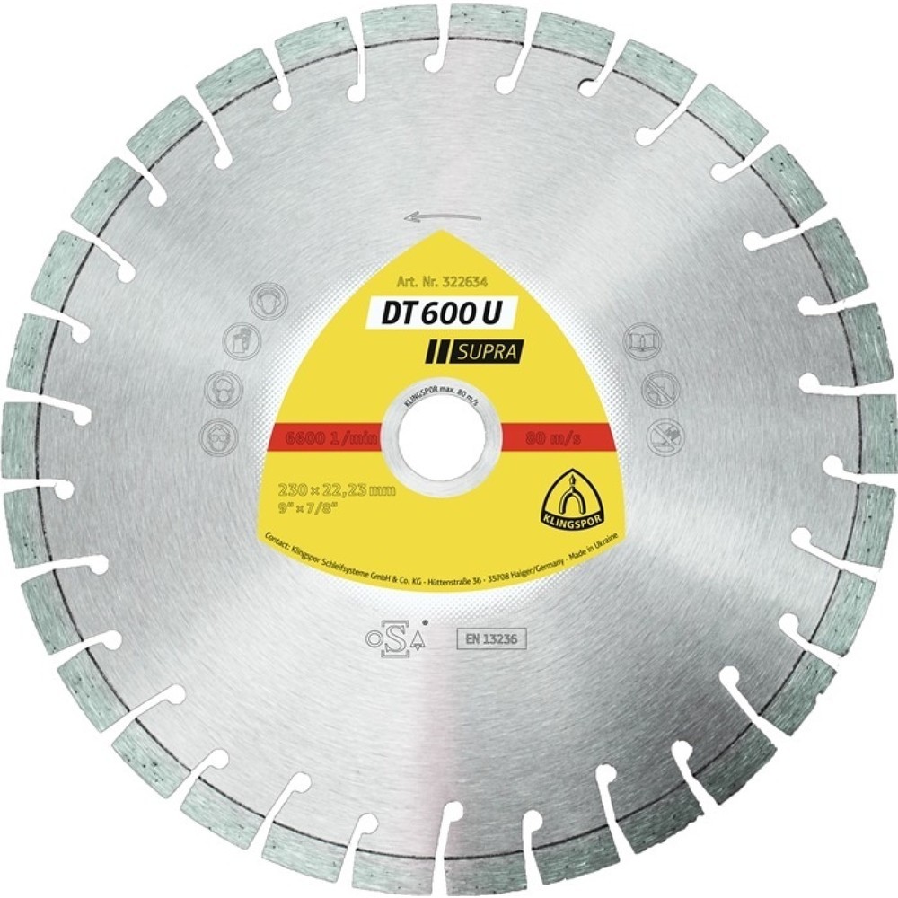 KLINGSPOR Diamanttrennscheibe DT 600 U Supra D.350mm Bohr.20mm 10mm 24mm