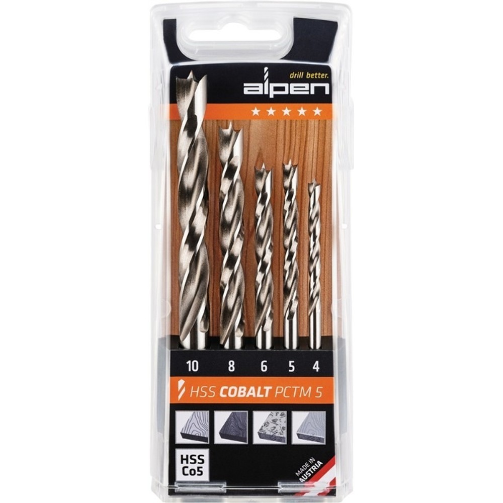 ALPEN Holzspiralbohrersatz PCTM 5-tlg.D.4,5,6,8,10mm HSS-Co5