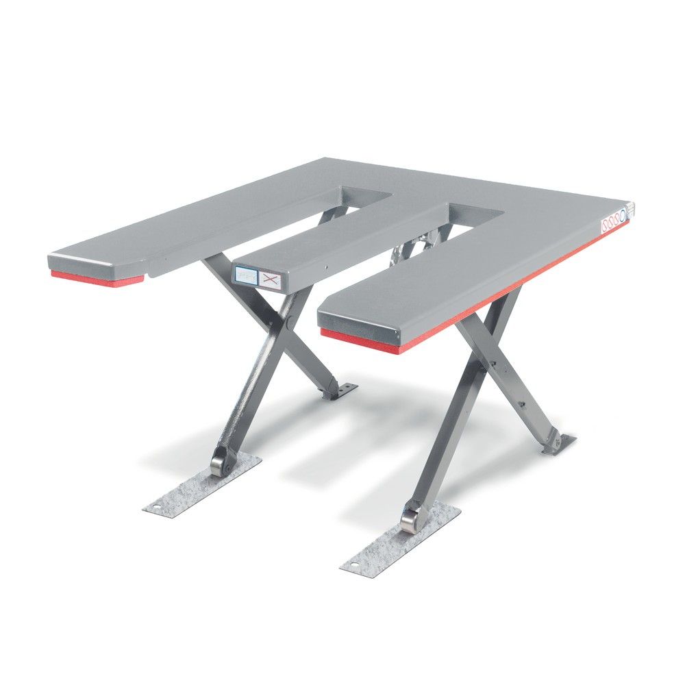 FLEXLIFT Flach-Scheren-Hubtisch, E-förmig, TK 1.200 kg, Plattform à 1.300 x 1.150 mm, 400 V