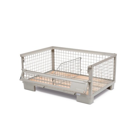 Caisse grillagée industrielle, paroi longitudinale semi-rabattable