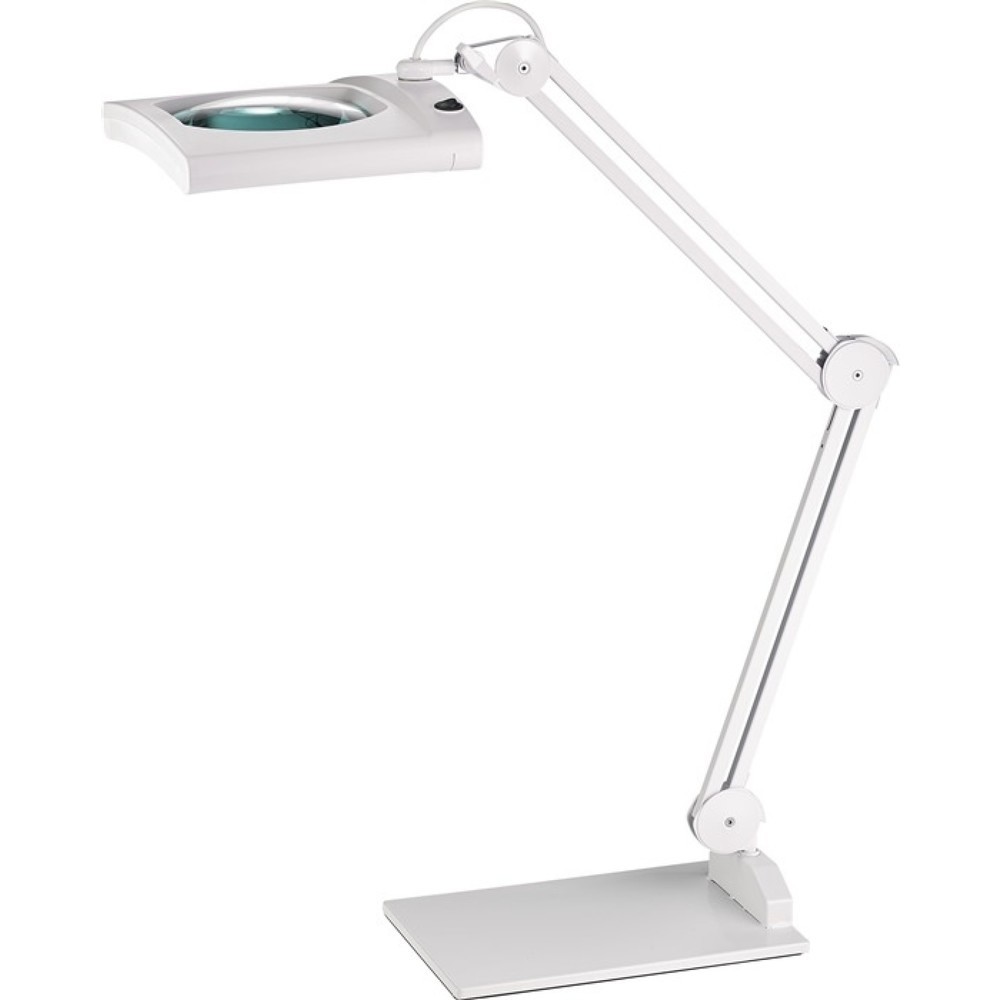 LED-Lupenleuchte Glaslinse 190,5mm (7,5″) Standfuss weiss Abdeck., eckiger Kopf