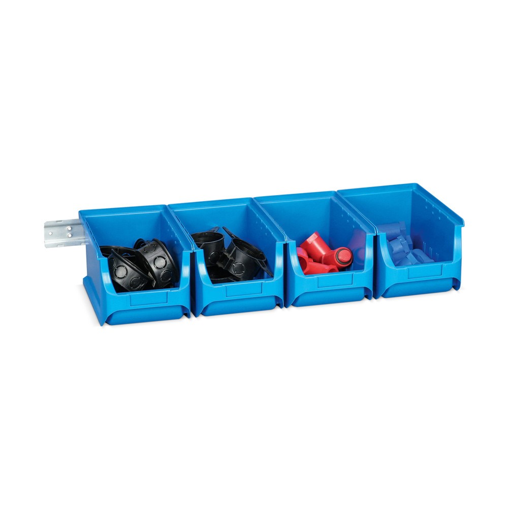 Allit Sichtlagerkasten-Set mit Halteschienen, 4 blaue Kästen Größe 5