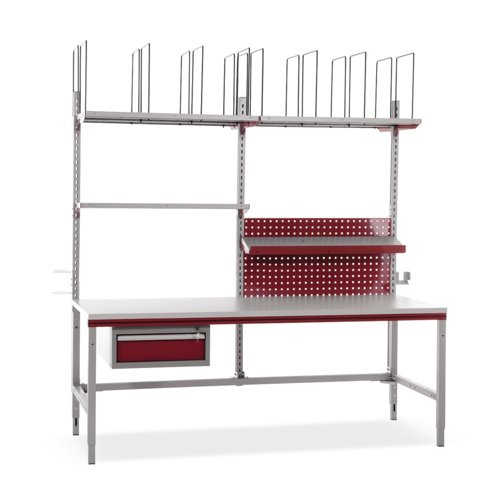 Rocholz Manuell höhenverstellbarer Packtisch FLEX+, mit großem Zubehörpaket, HxBxT 690-960 x 2.000 x 800 mm