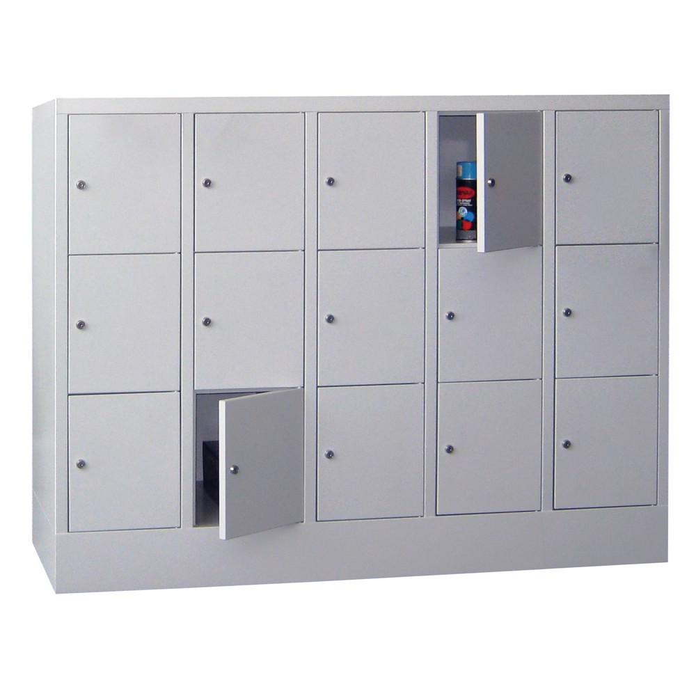 PAVOY Schliessfachschrank mit Zylinderschloss, 5 x 3 Fächern, HxBxT 1.187 x 1.500 x 500 mm, feuerrot, lichtgrau
