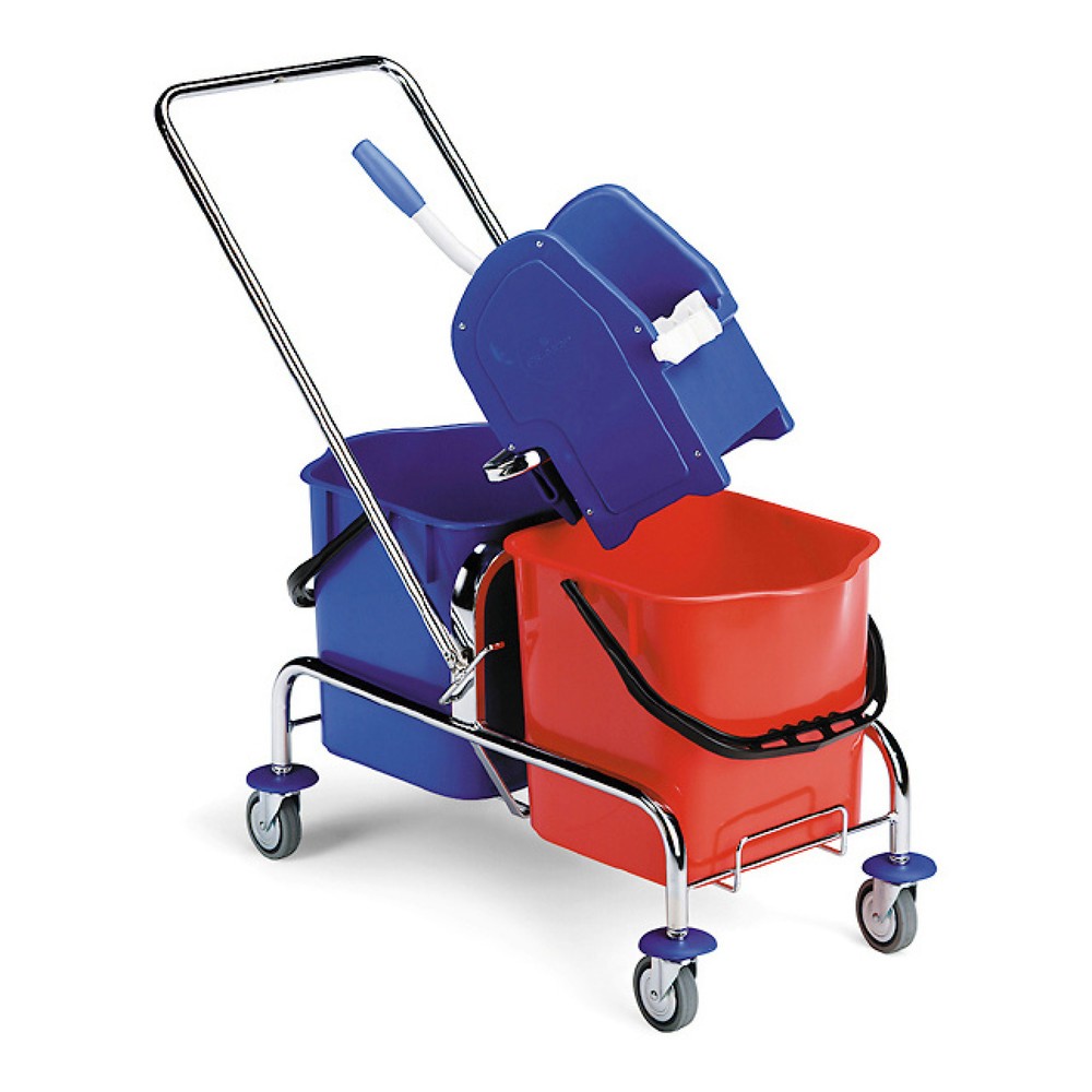 Doppel-Fahreimer Chrom III, 2x 25 Liter, Schiebebügel, schwenkbare Mopp-Presse