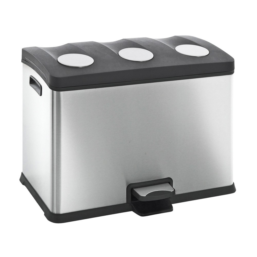 Pedal-Abfallsammler Rejoice Recycling, 3 x 12 l, Edelstahl matt