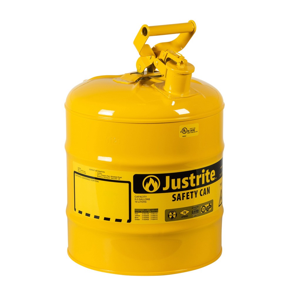 Justrite® Sicherheitsbehälter Typ I, Schwinggriff, gelb, 19 Liter