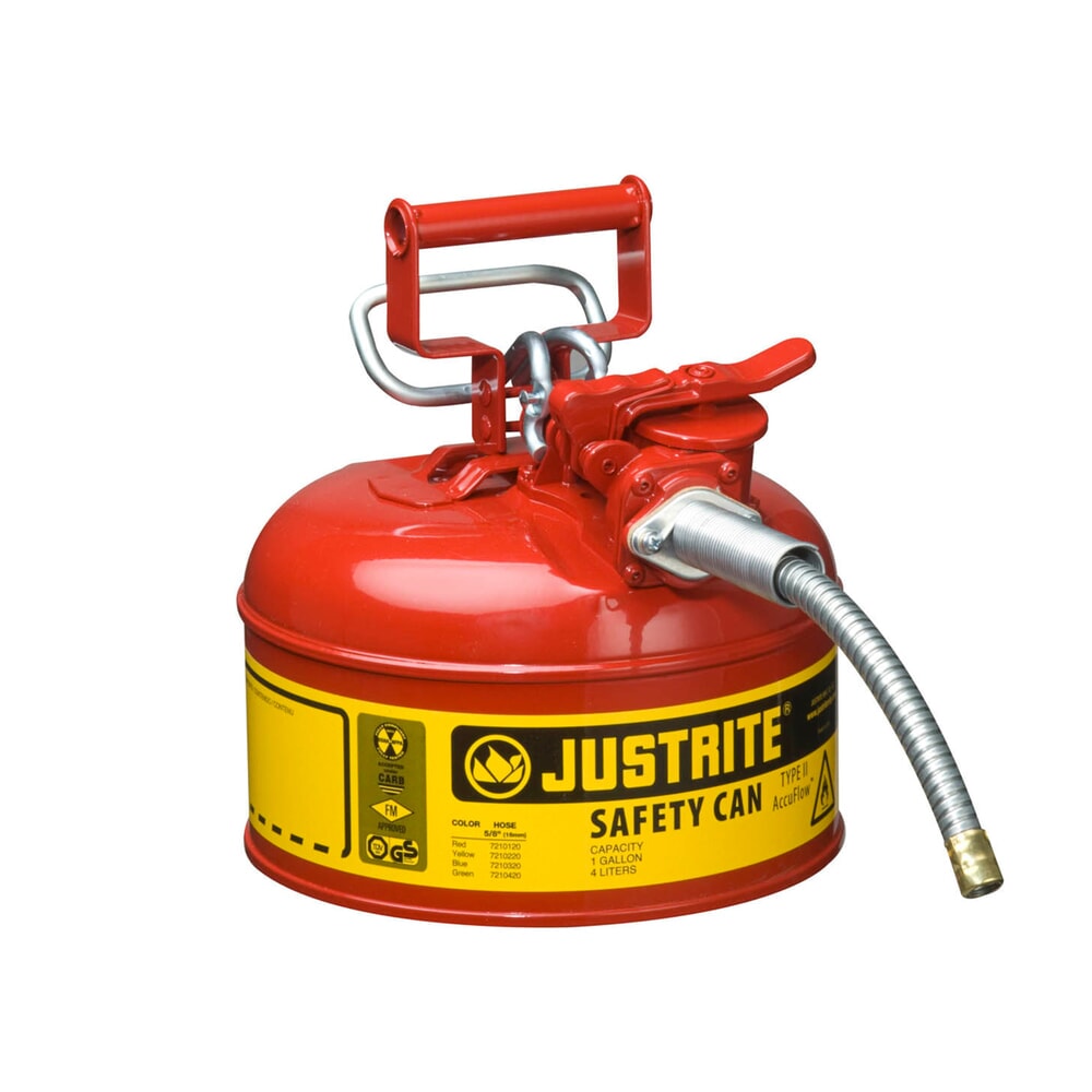 Justrite® Sicherheitsbehälter Typ II AccuFlow™, Metallschlauch, rot, 4 Liter