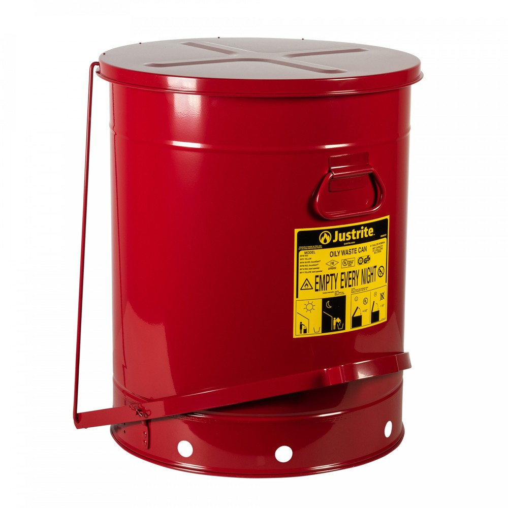 Justrite® Werkbank-Sammelbehälter, Fusspedal, rot, 80 Liter