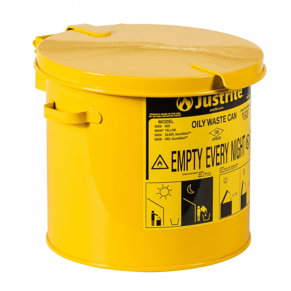 Justrite® Werkbank-Sammelbehälter, manuell, gelb, 8 Liter