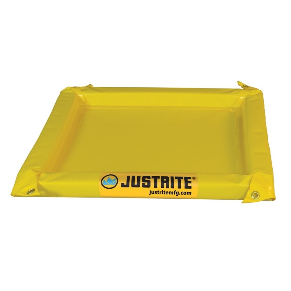 Justrite® Falt-Auffangwanne aus PVC, Wandhöhe 50 mm, Innenmaße 0,6 x 0,6 m, Kapazität 19 l