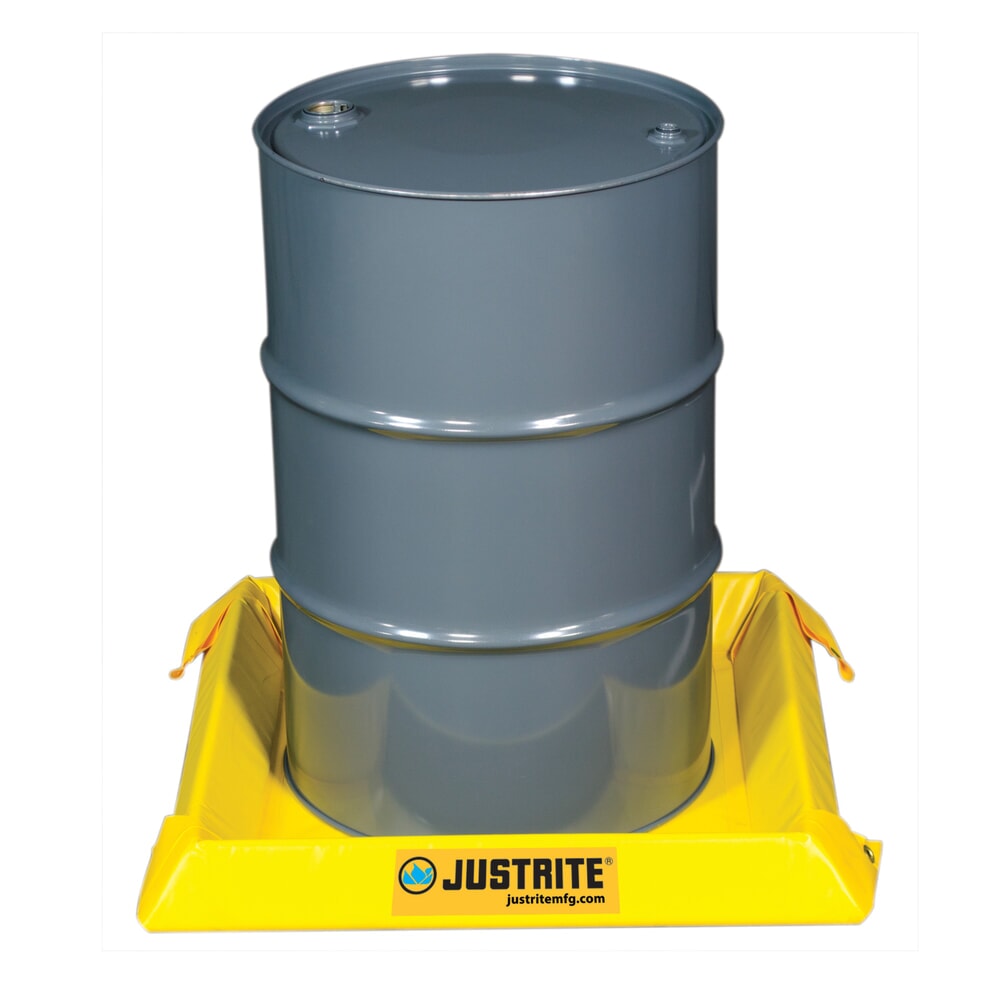 Justrite® Falt-Auffangwanne aus PVC, Wandhöhe 100 mm, Innenmaße 0,6 x 0,6 m, Kapazität 38 l