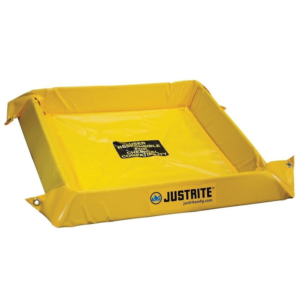 Justrite® Falt-Auffangwanne aus PVC, Wandhöhe 100 mm, Innenmasse 1,8 x 1,8 m, Kapazität 341 l