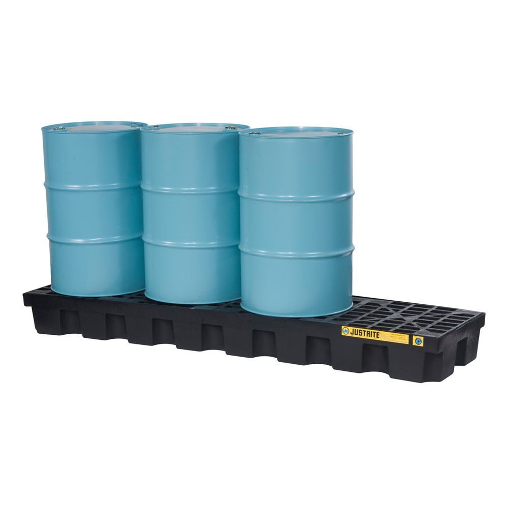 Justrite® Auffangwanne aus 100 % Recycling-Kunststoff, für 4x 200-Liter-Fässer, Auffangvolumen 284 l, schwarz