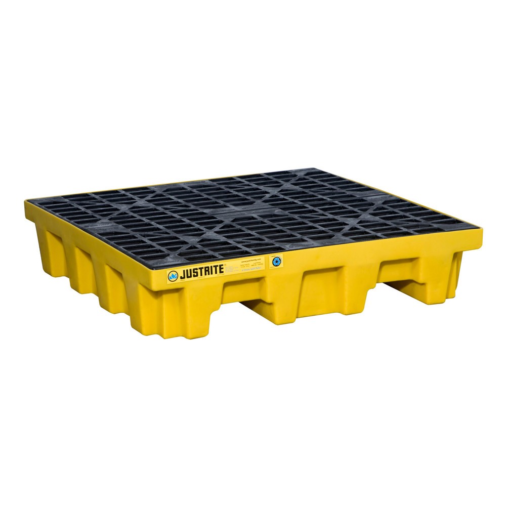 Justrite® Auffangwanne aus 100 % Recycling-Kunststoff, für 4x 200-Liter-Fässer, Auffangvolumen 276 l, gelb