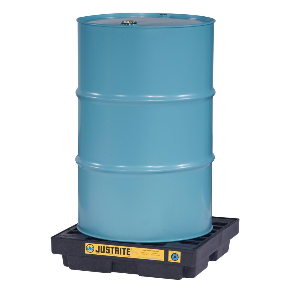 Justrite® Flach-Auffangwanne aus PE, 1x 200 l, Auffangvolumen 45 l, schwarz