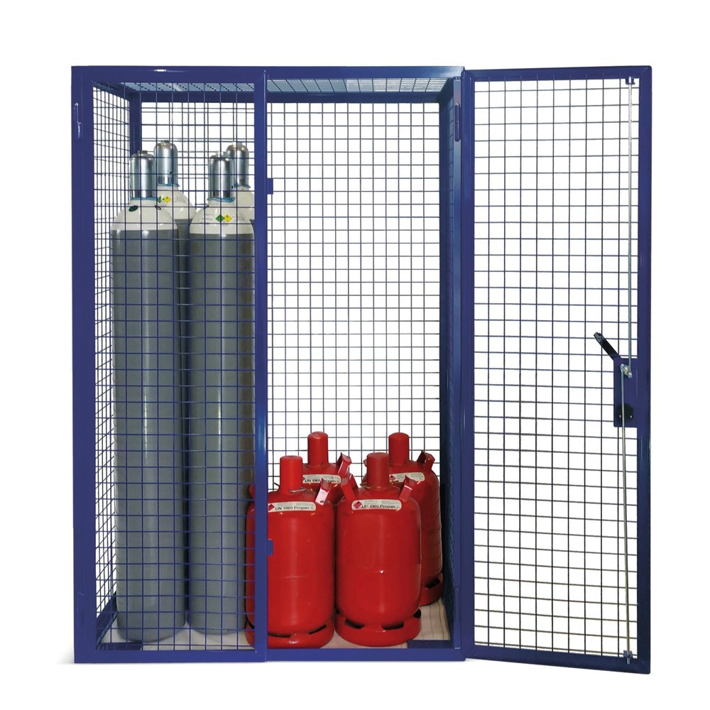 Gasflaschen-Gitterschrank, Doppelflügeltür, Sockelfüsse, HxBxT 1.970 x 1.250 x 800 mm