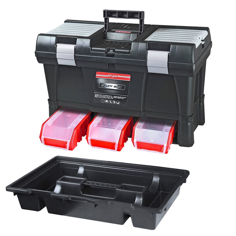 Werkzeugkoffer/Werkzeugkasten STUFF, inkl. 3 Stapelboxen u. 2 verschliessbarer Fächer, HxBxT 325 x 525 x 256