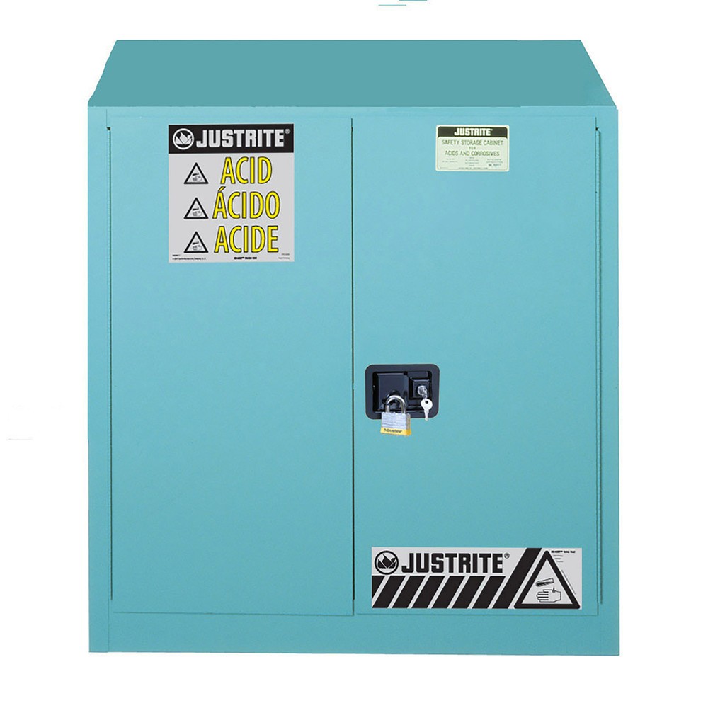 Justrite® Chemikalienschrank Classic Sure-Grip® FM, für Ätzmittel, HxBxT 1.120 x 1.090 x 460 mm, 1 Fachboden, selbstschliessend