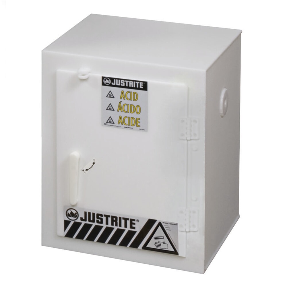 Justrite® PE-Chemikalienschrank, HxBxT 560 x 430 x 430 mm, ohne Fachboden, manuell schließend