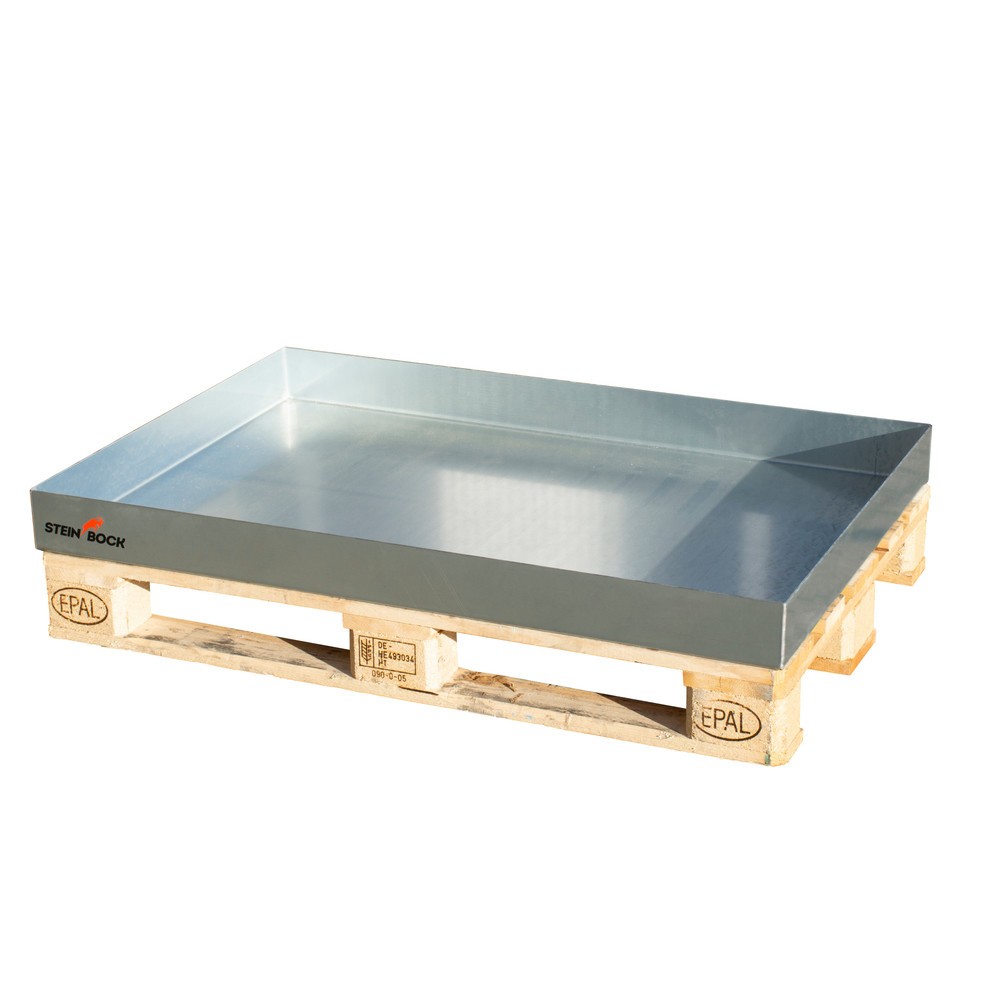 Steinbock® Paletten-Kleingebinde-Auffangwanne aus Stahl, verzinkt, HxBxT 120 x 600 x 1.200 mm, Auffangvolumen 68 Liter