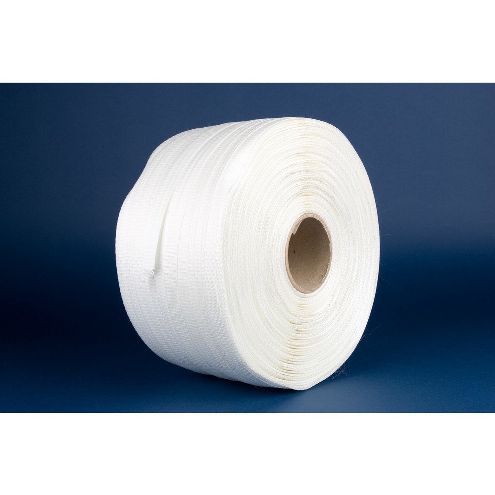 Umreifungsband aus Polyester, gewebt, 19 mm x 500 lfm., Kern-Ø 76 mm, weiss