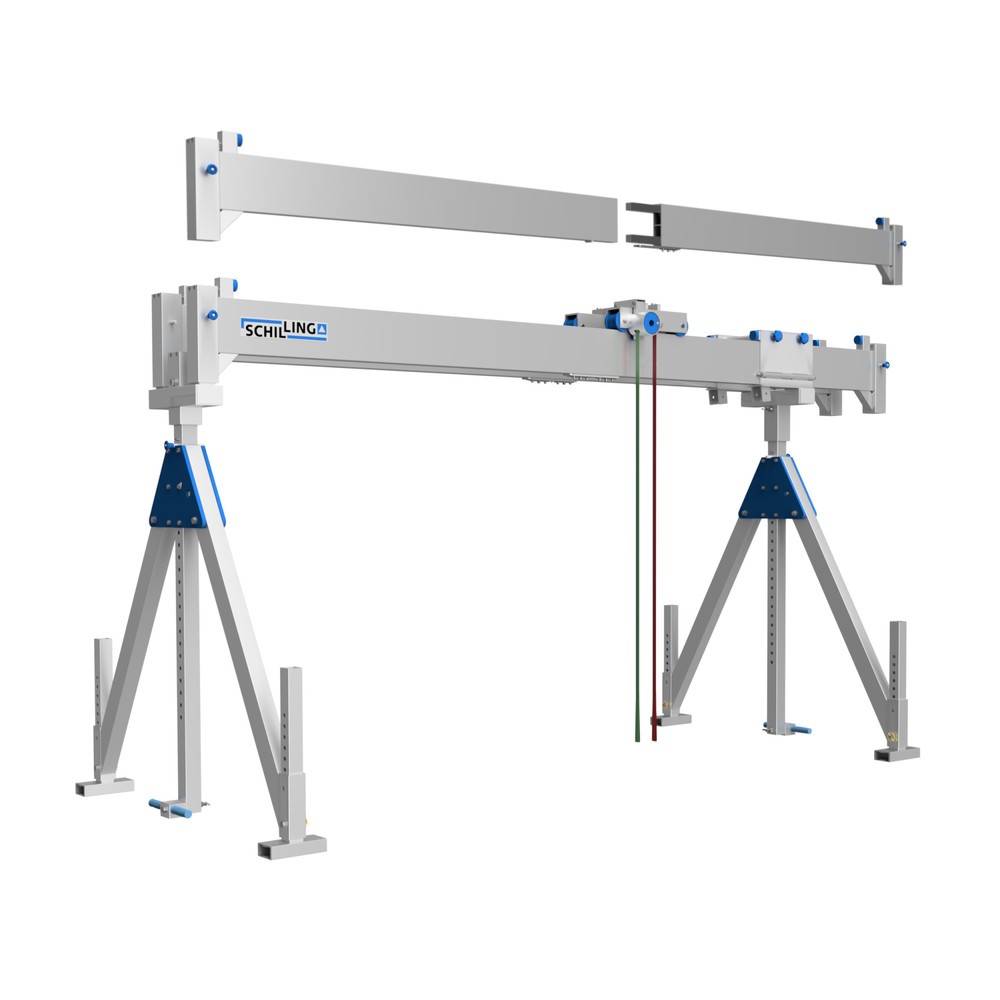 SCHILLING Alu-Portalkran mit teilbarem Doppelträger, Einhängepunkt 1834-2884 mm, Länge 5000 mm, TK 1000 kg