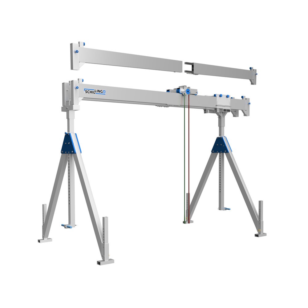 SCHILLING Alu-Portalkran mit teilbarem Doppelträger, Einhängepunkt 2787-4337 mm, Länge 7000 mm, TK 1500 kg
