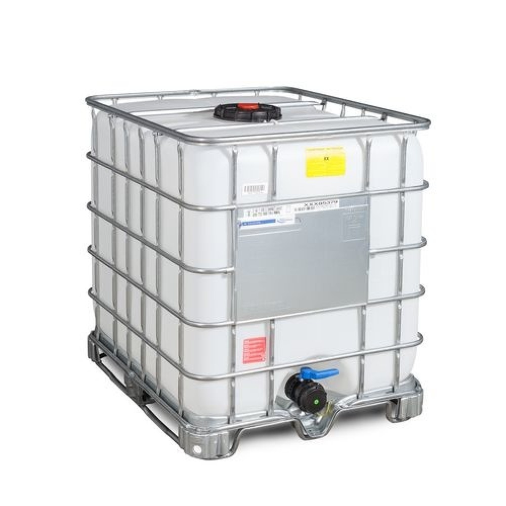 IBC, Gefahrgut- und Ex-Ausführung, Stahlkufen, 1.000 l, Öffnung NW225, Auslauf NW80