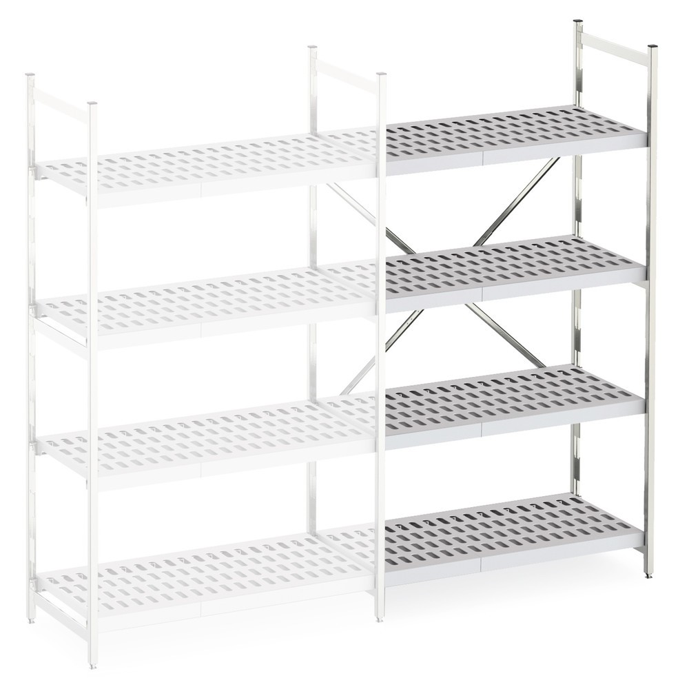 Aluminium-Regal mit Kunststoff-Gitterböden, AF, FL 600 kg, HxBxT 2.000 x 1.475 x 600 mm