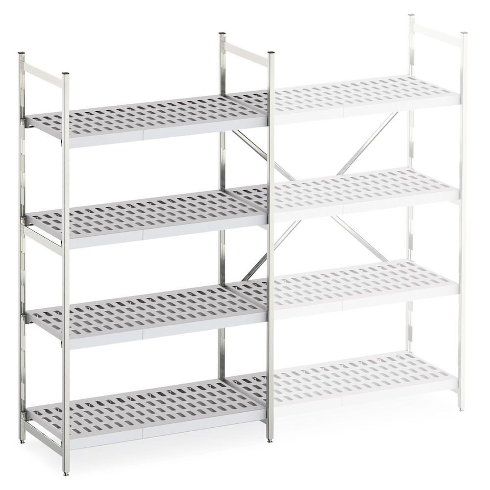 Aluminium-Regal mit Kunststoff-Gitterböden, GF, FL 600 kg, HxBxT 1.600 x 1.500 x 400 mm