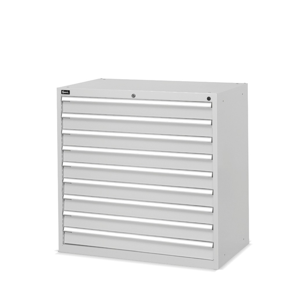 Fami Schubladenschrank Flexa Key Comfort, Schubladen 9x100 mm, HxBxT 1.000 x 1.023 x 600 mm, RAL 7035 lichtgrau