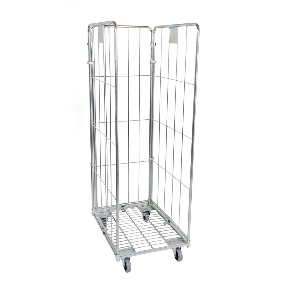 Rollbehälter Classic, 3-seitig, grobmaschig, blau verzinkt, Metall-Rollplatte, HxBxT 1.800 x 600 x 800 mm