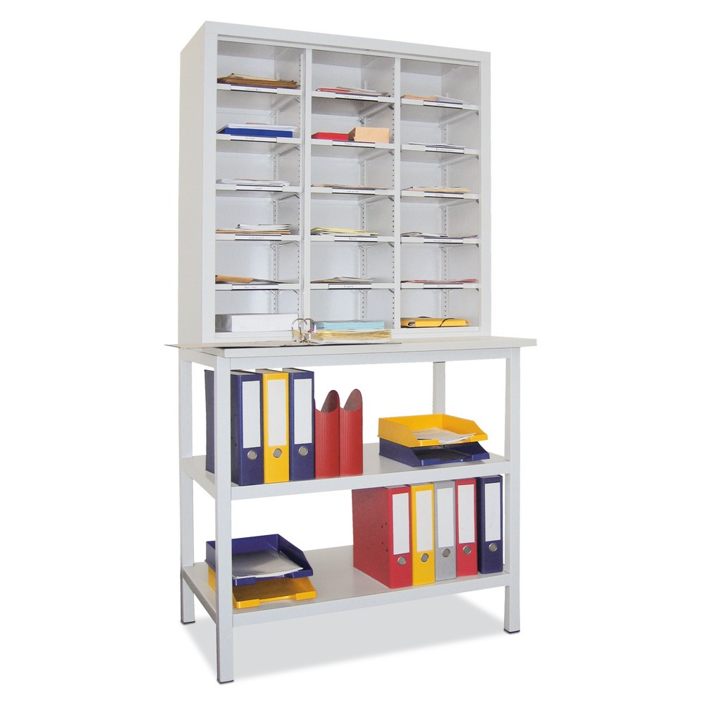 PAVOY Sortierschrank, 18 Fächer + Unterbauschrank, lichtgrau, resedagrün