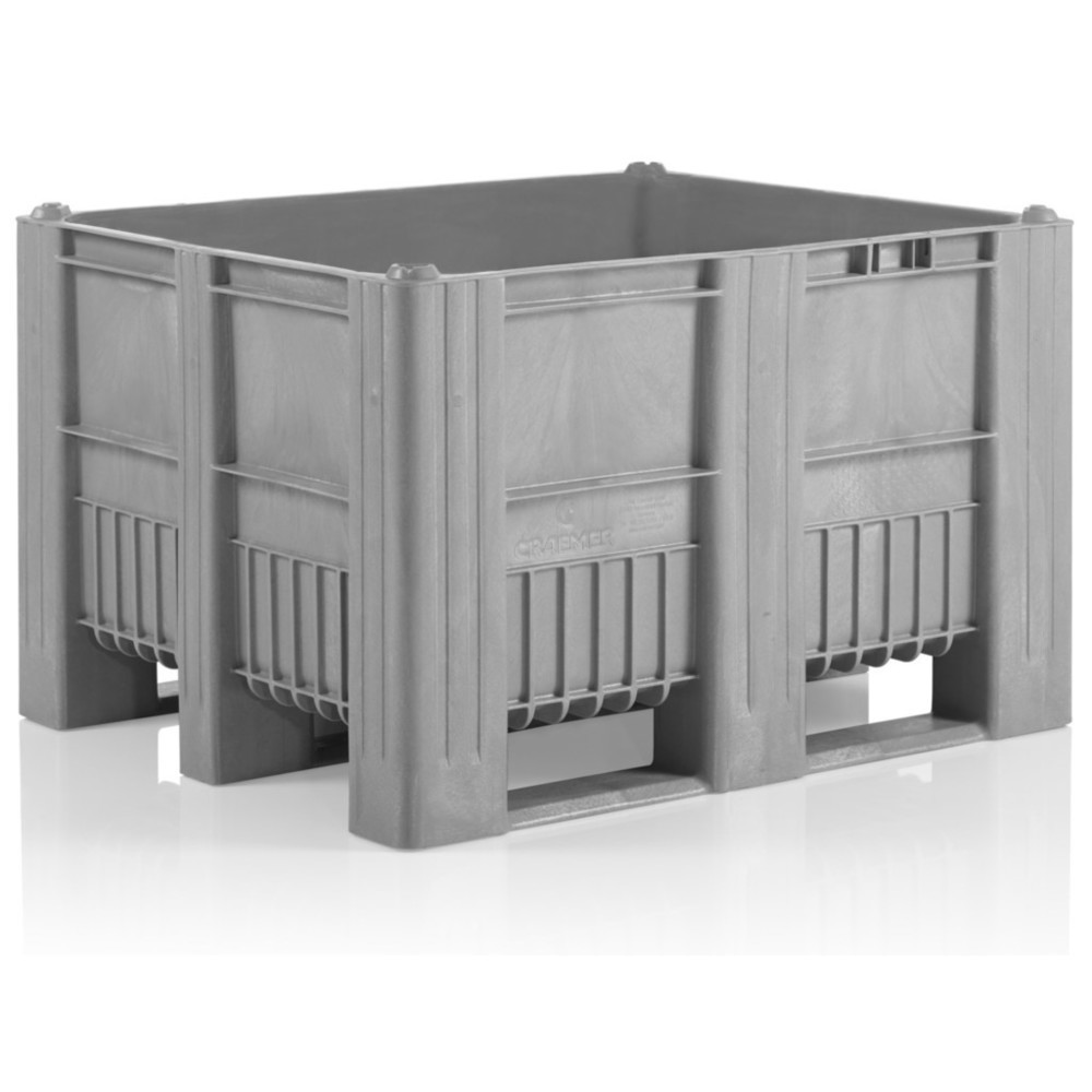 CRAEMER Palettenbox, 1.200 x 1.000 x 760 mm, 3 Kufen, grau