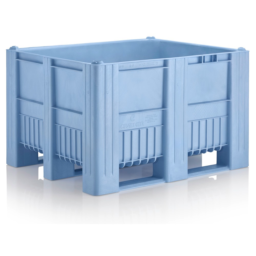 CRAEMER Palettenbox, 1.200 x 1.000 x 760 mm, 3 Kufen, blau