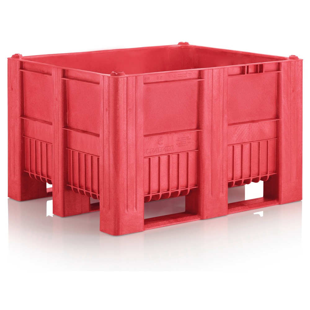 CRAEMER Palettenbox, 1.200 x 1.000 x 760 mm, 3 Kufen, rot