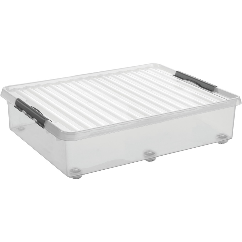 helit Aufbewahrungsbox "the q-line", mit Deckel, 360° schwenkbare Rollen, 60 Liter, transparent