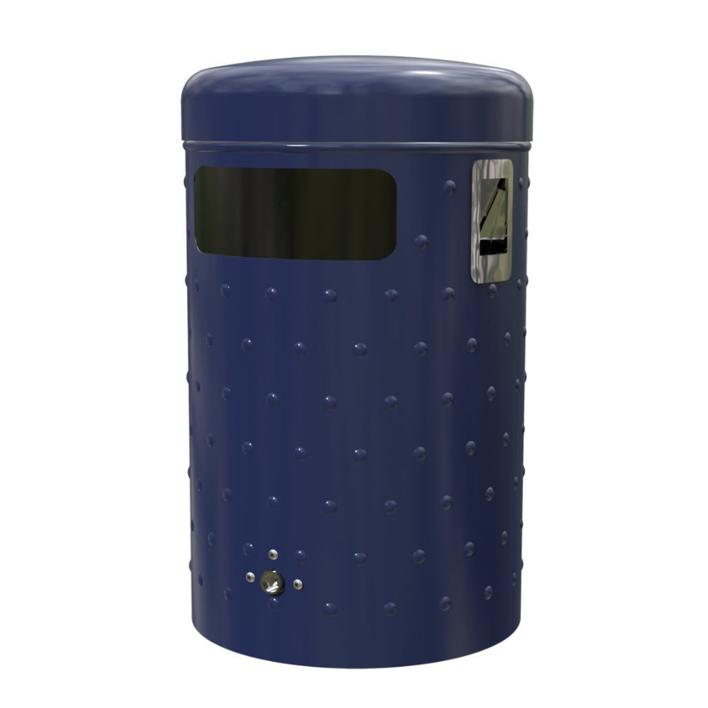 RENNER Abfallbehälter mit Bodenentleerung u. Chrom-Ascher Typ 7022, rund, 50 Liter, Noppenblech-Design, kobaltblau