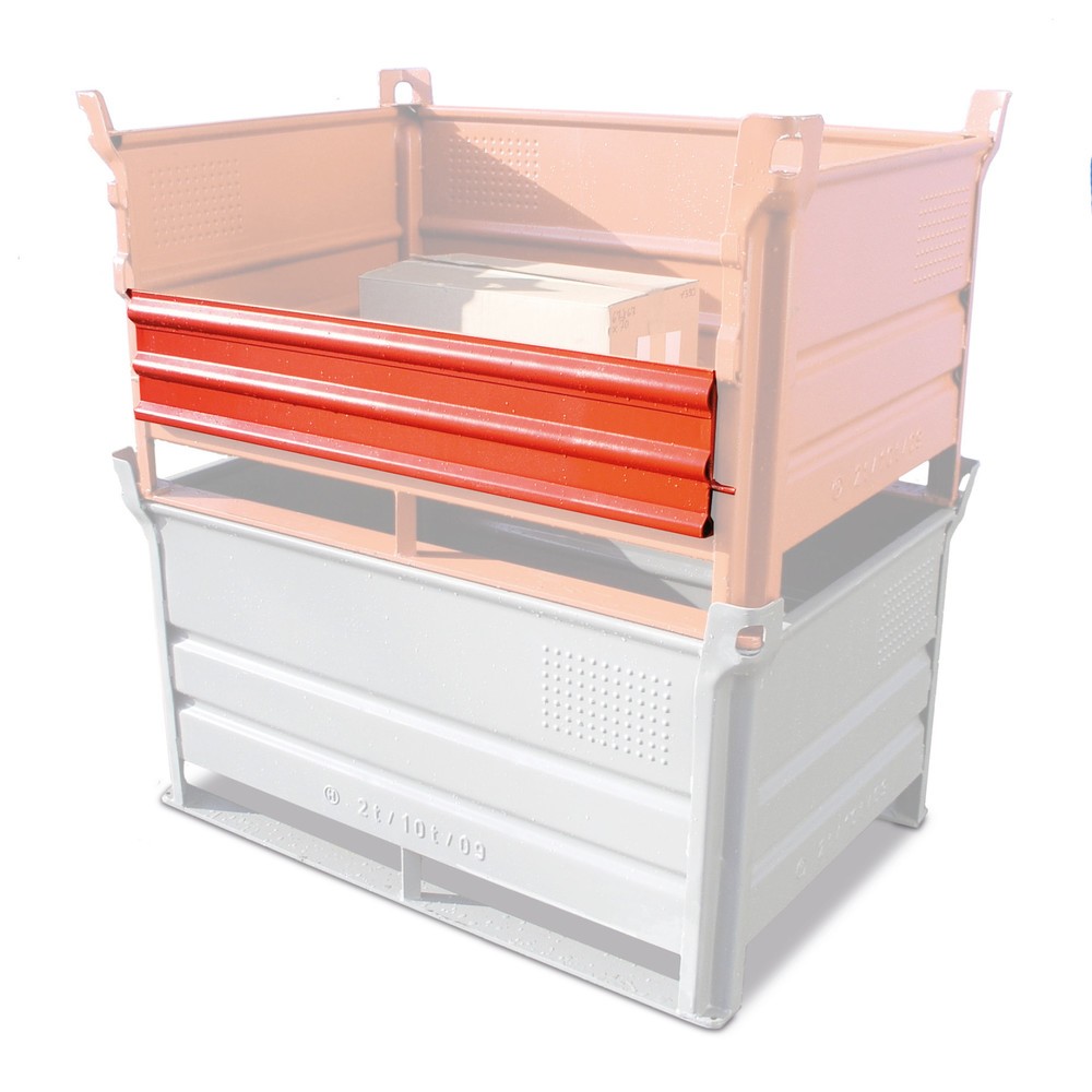 Mehrpreis ½ Vollwandklappe für Stapelbehälter HESON®, mit Kufen, Tragkraft 1.000 kg, BxT 1.200 x 1.000 mm