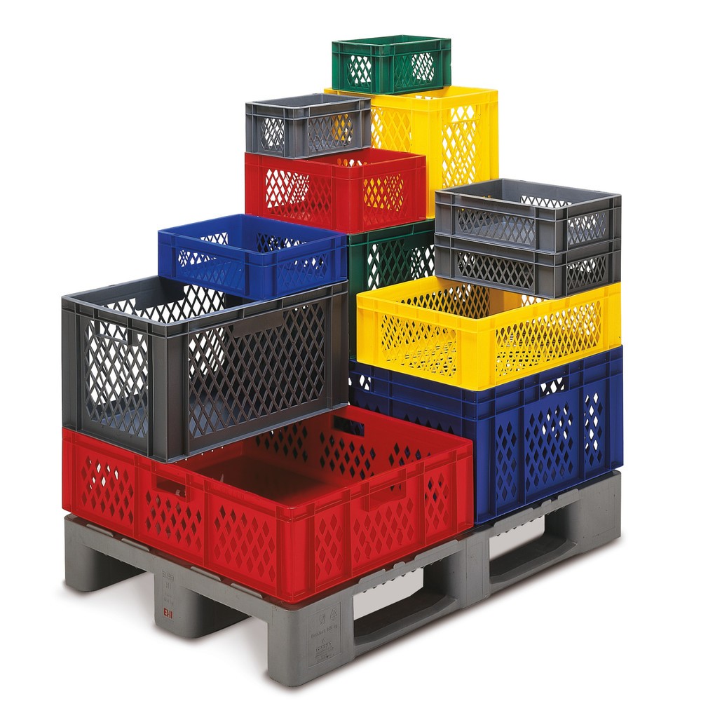 Euroboxen, Wände durchbrochen + Böden geschlossen, 19 Liter, rot, Griffe