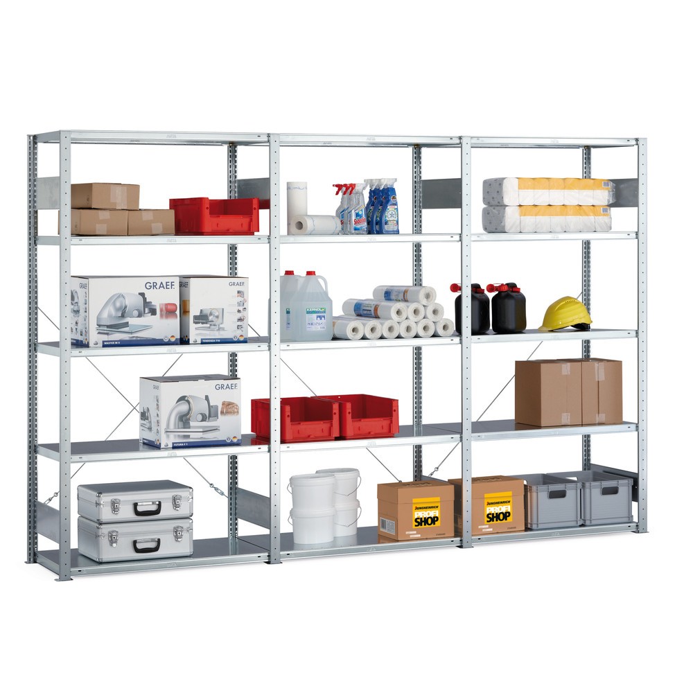 META Komplettpaket Fachbodenregal verzinkt, Fachlast 100 kg, HxBxT 2.000 x 3.068 x 436 mm